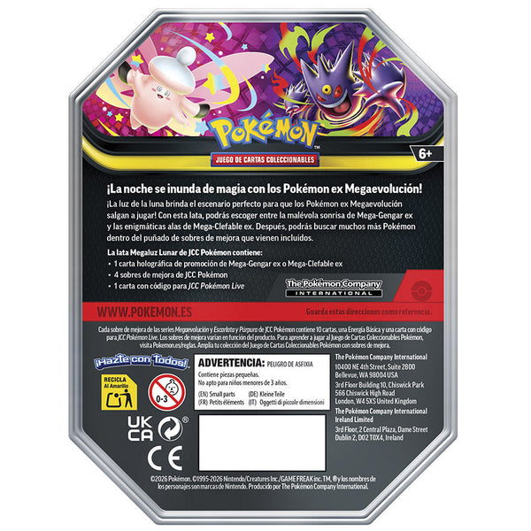 Mega Clefable y Mega Gengar 2026 Tin Back | 4 Sobres | POKÉMON | Español