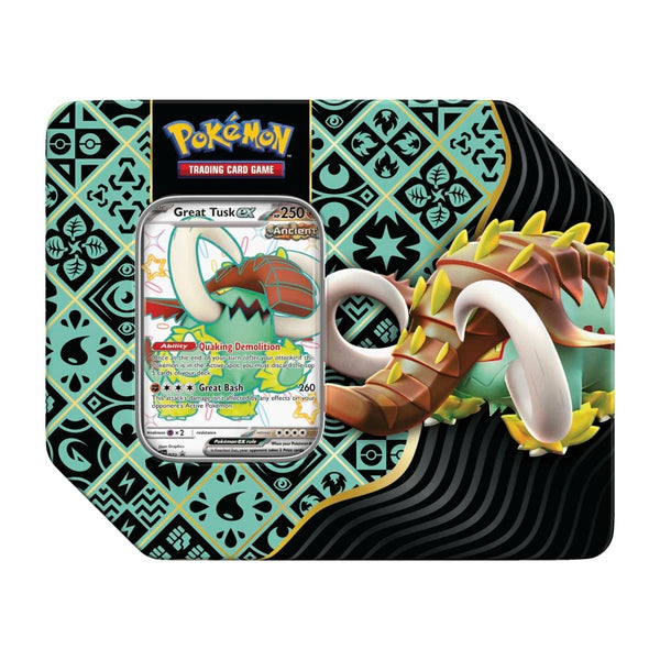 Great Tusk EX Tin US (5 Sobres) | Paldean Fates | POKÉMON | Inglés